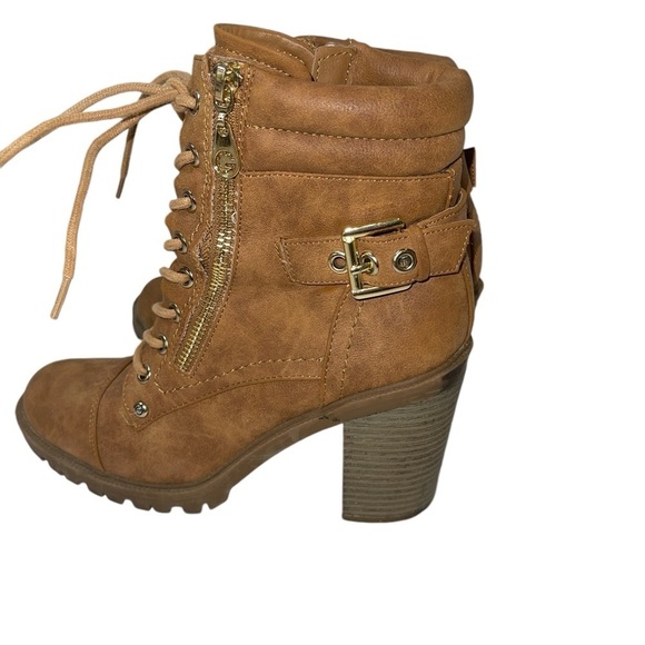 GBG by Guess Women's Boots 7M Brown All Manmade Lace Up Block Heel Retro Zip Up - Picture 7 of 13